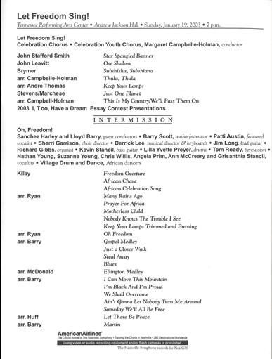 2003 LFS Program Listing